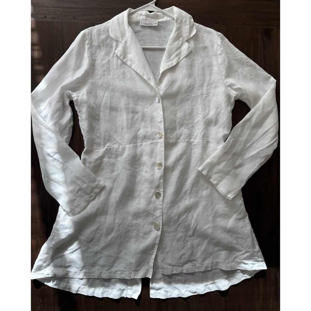 Bryn Walker 100% Linen Duster Coat Long Womens Medium Mother Of Pearl Button